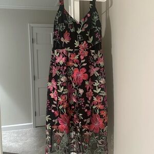 Guess Floral Embroidered Black Dress